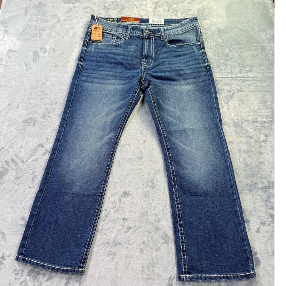 TK Axel Mens Slim Boot Stretch Jeans Measures 26x29 Tag Size 34x32 Blue Med Wash